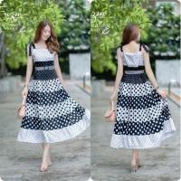 ราคา เดรสลายจุดผูกไหล่ เนื้อผ้าโอซาก้า สายเข็มขัดรัดเอว (19726295424)