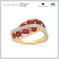 ราคา Gemondo แหวนเงินแท้ 925 ชุบทอง 18K ประดับทับทิม Ruby และเพชร Diamond ลวดลายโค้งอ่อนหวาน (3463074095)