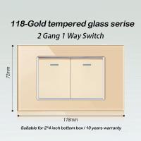 ราคา YSWL Wall Switch Light wall Outlet Socke Gold กระจกนิรภัยแผง1 2 3 4 Gang 1 2 Way Universal us thai ซ็อกเก็ต USB ไฟฟ้าสวิทช์15A 3 6 Pin Plug Power Socket Modern (15785886492)