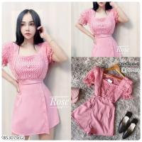 ราคา BS3079 จั้มสูทขาสั้น อกตาข่ายแขนพอง แต่งผ้าลูกไม้ แต่งกระดุมเรียงเม็ด กางเกงผ้าซาร่าสีพื้น (20174917938)
