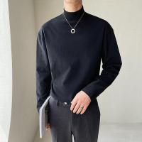 ราคา EERSHENSHI เสื้อยืดคอเต่าแขนยาวผู้ชายครึ่งตัว เสื้อยืดคอกลมสีทึบหลวม (16634875347)