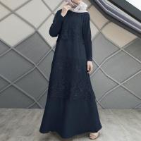 ราคา ZANZEA Women O Neck Long Sleeve Lace Stitching Muslim Long Dress (16493316631)