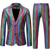 ราคา กางเกงเสื้อแจ็คเก็ตผู้หญิงลายสก็อตสีรุ้งแวววาวสำหรับบุรุษชุดหมวกคุมผมหูกระต่ายซีทรูสำหรับงานเทศกาลเต้นรำของผู้ชาย (21025231938)