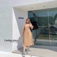 ราคา เดรสยาวสาวอวบ สม้อคหลัง เปิดไหล่ ผ้าลินิน ทรงสวย เสื้อผ้าสาวอวบ (20513007038)