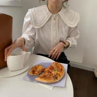 ราคา SD2879 เสื้อเชิ้ตคอบัวแขนยาวลายริ้วๆพริ้วๆ สไตล์เกาหลี เสื้อทรงคุณหนูแขนยาวเรียบๆ free size (20638626109)