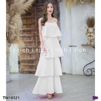 ราคา TW18521 เดรสยาวสายเดี่ยวขนมชั้นสีพื้น (18156075448)