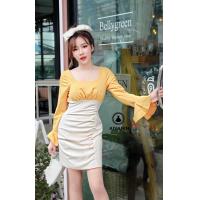 ราคา Aiyarin พร้อมส่ง 3XL 4XL เดรสสั้น เดรสทูโทน เดรสเหลืองขาว เดรสเหลือง แขนยาว สีเหลืองขาว เดรสทำงาน เรียบหรู (16278969599)