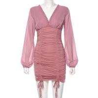 ราคา COD RNIJSBK V SHOP KEAIA Women Backless V Neck Long Sleeve Slim Dress Solid Drawstring Bodycon Dress (20071825904)