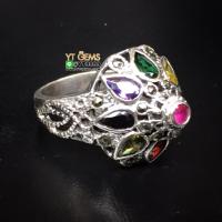 ราคา แหวนนพเก้า แหวนเงินแท้ รมดำ พลอยหลากสี CZ YTG 4465 (17436099907)