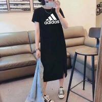 ราคา ADIDASeˉ ชุดเดรสแขนสั้นผ้าฝ้ายแท้แฟชั่นกระโปรงยาวปานกลางทรงหลวมแบบอเนกประสงค์สำหรับฤดูร้อน (11957275525)