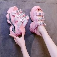 ราคา Thick bottom 10cm sandals croc womens summer fashion outer wear wedge slippers 2023 waterproof platform rhinestones heightened beach sandals sports sandals (19679574444)