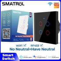 ราคา เบ้า WiFi ไม่ต้อง Neutral Smart Wall Light Switch 433MHZ RF APP Touch เครื่องจับเวลาควบคุม Home Automation สนับสนุนสำหรับ Google Home Nest Amazon Alexa Tmall Genius 天猫精灵1 Gang (8386192783)