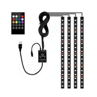 ราคา 4Pcs รถ RGB ไฟ LED Strip ไฟ LED Strip สีรถจัดแต่งทรงผมตกแต่งบรรยากาศโคมไฟภายในรถพร้อมรีโมท12V (16708223803)