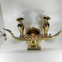 ราคา ชุดsetใหญ่ กระถางธูปหัวสิงห์ทองเหลือง 8 นิ้ว เชิงเทียนแรือหงส์ 9 ช่อ แจกันทรงผอม 14 นิ้ว (8966481173)