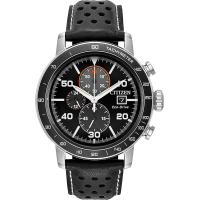 ราคา Citizen Eco Drive Brycen Chronograph Mens Watch Stainless Steel with Leather Strap Weekender Black Strap Black Dial (16936140783)