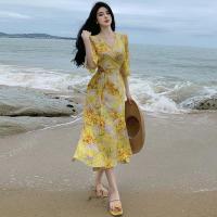 ราคา ชุดเดรสว่ายน้ำวันหยุดฝรั่งเศสดอกไม้สีเหลืองทอง2023 (20117876825)
