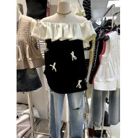 ราคา เสื้อผ้าฤดูร้อนแบบใหม่เสื้อเชิ้ตดูดีเสื้อเชิ้ตแขนสั้นแบบปะต่อสวมหัวเปิดไหล่คอปาดเซ็กซี่เสื้อผู้หญิงแฟชั่น (19853668900)