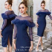 ราคา เดรสแต่งซีทรูระบายอก เนื้อผ้าเกรดเอ SM ชุดออกงาน ชุดไปงาน ชุดราตรี ธีมสีกรม เรียบหรู ดูดี เดรสสั้น CATWALK (21070712421)
