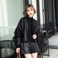 ราคา เสื้อแจ็คเก็ตหนังแบบปะต่อลำลองหนังแท้สำหรับผู้หญิงเสื้อหนังทรงหลวมไซส์ใหญ่แมทช์ลุคง่ายแบบใหม่ฤดูใบไม้ร่วงและฤดูหนาวเสื้อแจ็คเก็ตหนังแบบสั้นหนังแกะ (20321525796)