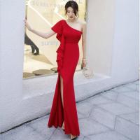 ราคา ชุดราตรีระดับไฮเอนด์สีดำสำหรับผู้หญิง2022เซเลบริตี้แฟชั่นหรูหราจัดเลี้ยงอารมณ์แยกกระโปรงยาวเซ็กซี่สีแดงสะพายไหล่ (19461955133)