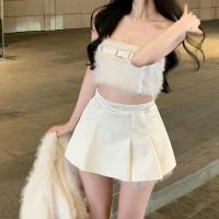 ราคา Faux Leather Pleated Skirt Shorts High Waist Pink Cute Fake Fur Mini Skirts Girls White Elegant y PU Short Skirt Women (14133779917)