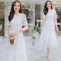 ราคา มี 4สี เดรสลูกไม้ยาว S 6XL ชุดใส่ทำบุญ ลูกไม้ ชุดขาว ชุดไปวัด ชุดเพื่อนเจ้าสาว ชุดถ่ายพรี ชุดงานหมั้น ชุดงานบวช ชุดสาวอวบ อ้วน เดรสสาวอวบ งานป้าย (17496327774)