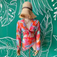 ราคา ชุดว่ายน้ำ 4 ชิ้น bikini เสื้อคลุม ผ้าคลุม ลายมัดย้อมสีคราม (21026083885)