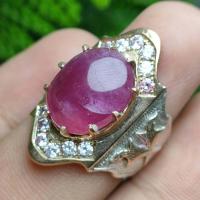 ราคา แหวนทับทิม ล้อมเพชร แหวนเงินแท้ 92 5 หน้าชุบชุบพิ้งโกลด์ ทรงคาบอย ประดับ พลอยทับทิมแท้ แหวนชาย New (11730477340)