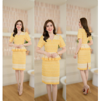 ราคา เดรสผ้าฝ้ายมัดหมี่พิมพ์ลายขอ แต่งระบายเอว อัดกาวทั้งชุด สีสดใสสวยสุดๆ S 2XL KS472 (17711522409)