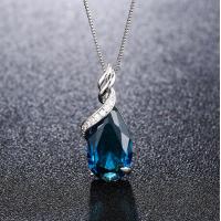 ราคา 925 แฟชั่นแผ่นเงินอะไหล่DROP Shapedไพลินคริสตัลสีน้ำเงินธรรมชาติTopazจี้จี้สร้อยคอ (4003600411)