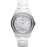 ราคา Emporio Armani AR1472 AR1426 38mm White Ceramica Gold Diamond Bezel Ladies Watch (20937783400)