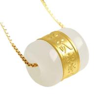 ราคา สร้อยคอหยกสีทอง18K สำหรับผู้ชายและผู้หญิงฟอยล์สีทองจี้สร้อยคอลูกปัดหยกสีขาวแบบลอกลาย (21125645519)