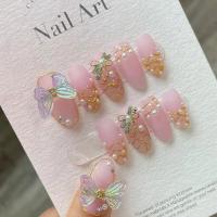 ราคา Handmade Almond Pink Press on Nails with 3D Design Artifical Acrylic Wearable False Nails Full Cover Nail Tips Nail Art Manicure (20573943747)
