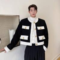 ราคา ลมหอมขนาดเล็ก Ins สูทผู้ชายอาวุโสความรู้สึกสีดำและสีขาวสูทเสื้อสั้นน้ำชายแฟชั่นเสื้อเสื้อ (16918191387)