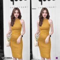 ราคา TW18904 เดรสยาว ผ้าไหมพรมเนื้อดี แขนกุด (20317373239)