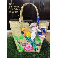 ราคา ฟรีผ้าโบว์ กระเป๋า สาน จาก กระจูด เพ้นท์ รูป งานเพ้นท์ ด้วยพู่กัน ใบใหญ่จุของได้เยอะนะคะ (10786201246)