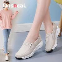 ราคา DOSREAL Women Wedges Loafers On Sale Korean Style Leather Slip On Shoes Flats Platfrom For Women Rubber Wedge Sneakers Ladies Walking Shoes Comfy Thick Bottom (20465517156)