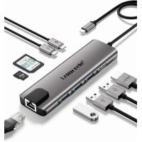 ราคา USB C Hub Lemorele 9 in 1 USB C Hub Multiport Adapter w Gigabit Ethernet 100W PD HDMI 4K 3 USB 2 0 USB C Data Port SD TF Card Reader Dongle Docking Station for MacBook Pro Air HP Dell Laptops Space Gr