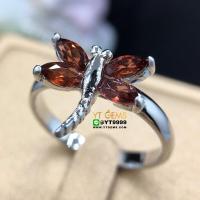 ราคา แหวนโกเมน แมลงปอ แหวนเงินแท้ ชุบทองคำขาว พลอยโกเมนแท้ YTG 8504 (17542666839)