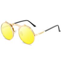ราคา Shades For Men Sun Glasses Vintage Steampunk Flip Sunglasses Retro Shades For Men Round Metal Frame Sun Glasses For Men Women Circle Glasses PTQ (16569610002)