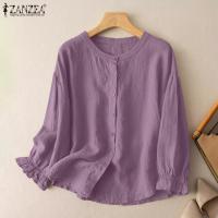 ราคา จัดส่งฟรี Esolo ZANZEA เสื้อเบลาส์เสื้อคอวีสีพื้นเสื้อแบบหลวมลำลองหลวมติดกระดุมแบบลำลองสำหรับสตรีผ้าฝ้ายแขนยาว 2 (20608184044)