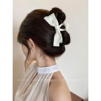 ราคา Korean Fashion Womens Large White Bow Hair Clip 2023 New Elegant hair Clamp Hair Accessories (20294490979)
