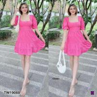 ราคา TW19088 มินิเดรส แขนสั้น กระโปรงแต่งระบายเล็ก (20360296845)
