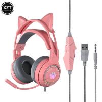 ราคา hot Cat Ear Gaming Headphones For PC Computer Headsets With Microphone Noise Cancell Wired USB 3 5mm Plug PS4 Xbox One (20383857985)
