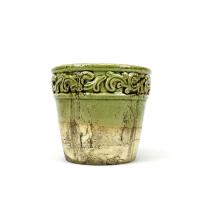 ราคา OrientalFineArt กระถางปลูกต้นไม้ กระถางเซรามิค สไตล์วินเทจ ขอบลายดอกไม้ สีเขียว (2782416194)