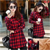 ราคา Ready4Girl เสื้อเชิ้ตบุขนกันหนาวลายสก็อตตัวยาว เสื้อคลุมลายสก็อต เสื้อแจ็คเก็ตลายสก็อตบุขน 12232 (681452852)
