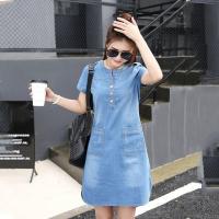 ราคา CODjiutanhuan4 ชุดเดรสคอกลมแขนสั้นผ้ายีนส์แบบลำลองสำหรับผู้หญิง (20127381450)