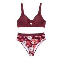 ราคา CUPSHE Burdy Floral Mid Waist Bikini Set Swimsuit For Women y Cut Out Two Pieces Beachwear 2022 Bathing Suit Swimwear (13598269825)