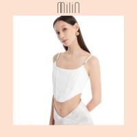 ราคา MILIN Structured Bodice Build in boning construction detail Milin M logo decorated on Spaghetti straps Top เสื้อสายเดี่ยวเสริมโครงตกแต่งด้วยโลโก้ตัว M ที่สาย Divine Top 42 (20665498797)