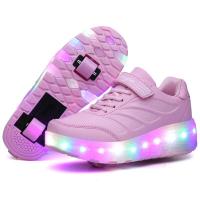 ราคา New USB ชาร์จ Heelys รองเท้าผ้าใบไฟ LED คู่ 2 ล้อเด็กสาว Roller สเก็ตลำลองรองเท้าสาว Roller (728380834)